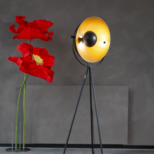 Vloerlamp driepoot zwart/goud